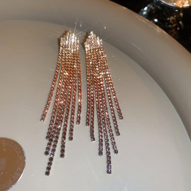 925 needle luxury champagne diamond chain tassel women earrings
