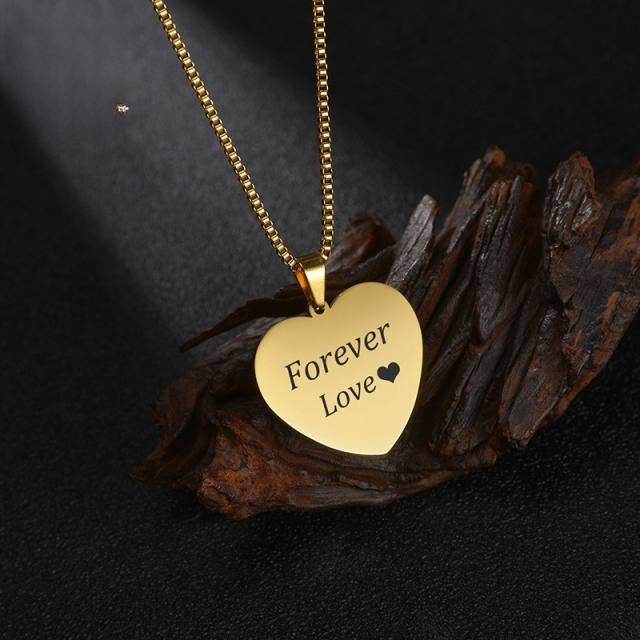 Hot sale heart pendant engrave letter picture stainless steel necklace couples