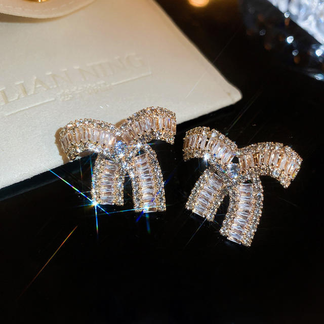 925 needle super shiny diamond bow cute women earrings
