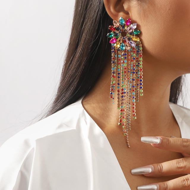 Luxury diamond long tassel chunky women earrings