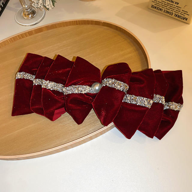 Sweet new year red color velvet bow hair clips collection