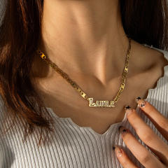 DIY hollow out name stainless steel custom necklace bracelet set