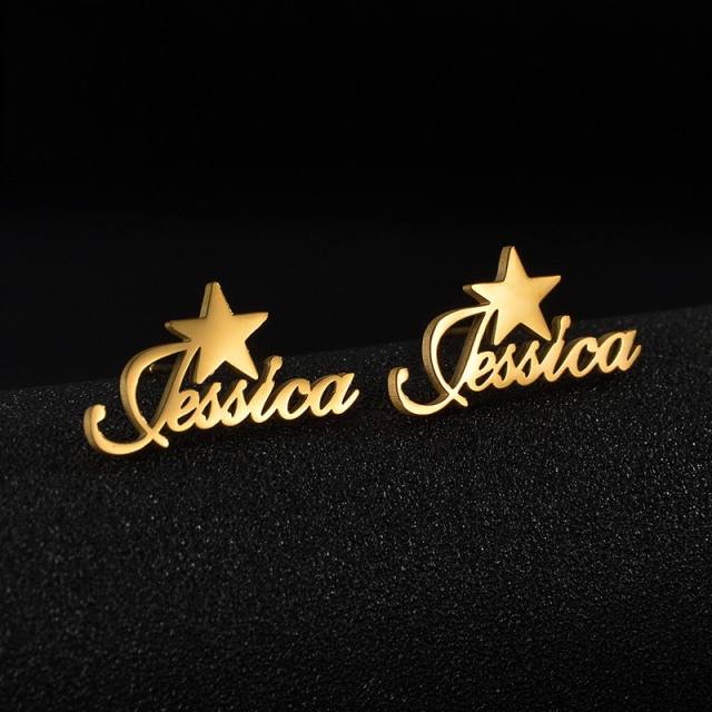 DIY creative star custom name stainless steel studs earrings