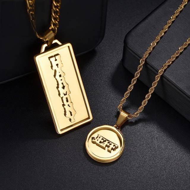 HIPHOP card round piece pendant custom name stainless steel necklace