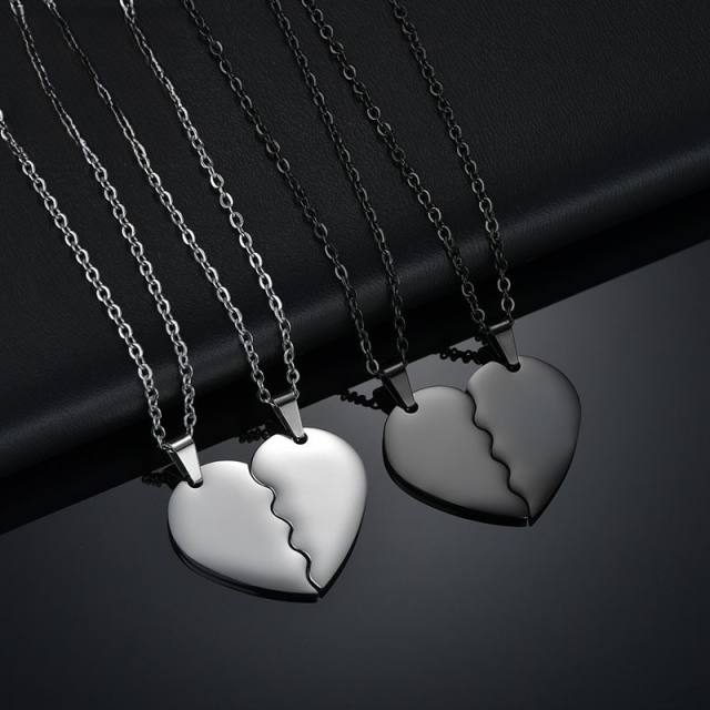 DIY matching heart engrave letter couple necklace stainless steel necklace