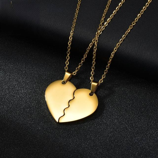 DIY matching heart engrave letter couple necklace stainless steel necklace
