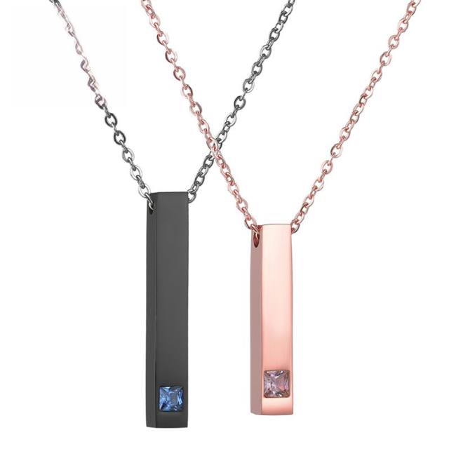 DIY concise bar pendant engrave letter couple stainless steel necklace