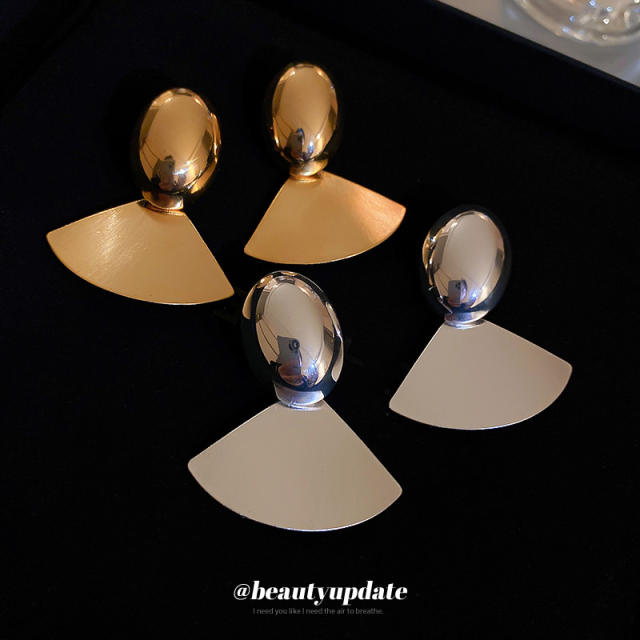 925 needle fan shape real gold plated geometric earrings