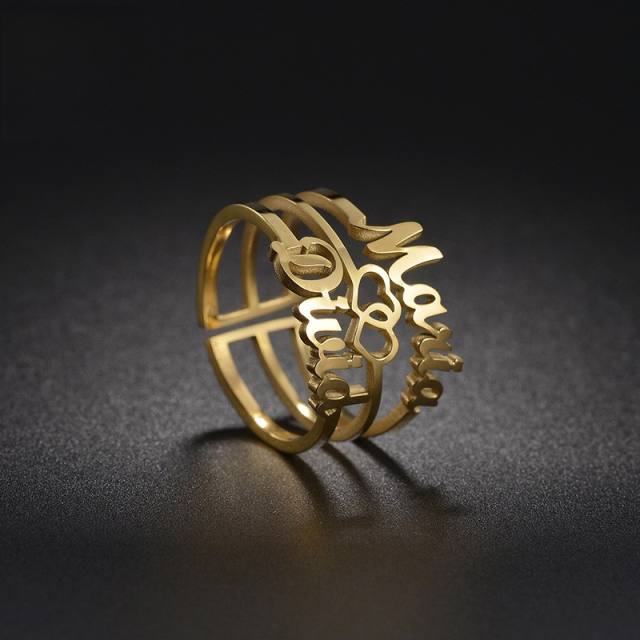 Three layer heart infinity symbol custom name stainless steel rings
