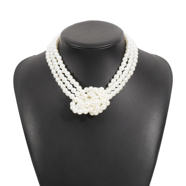 Chunky knotted faux pearl bead women necklace