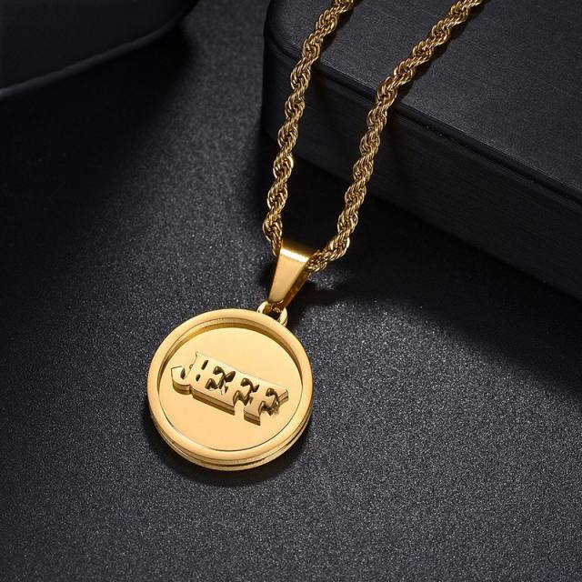 HIPHOP card round piece pendant custom name stainless steel necklace