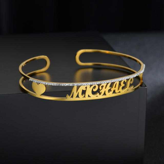 Delicate hollow out custom name diamond cuff bangles