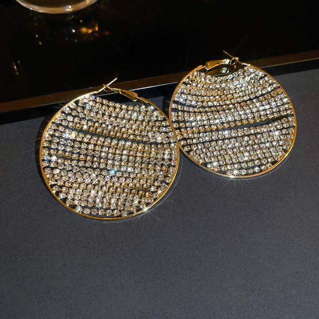 925 needle luxury pave setting rhinestone shiny round shape hoop earrings