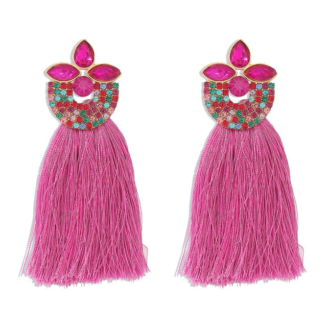 Boho chunky rope tassel diamond flower women earrings