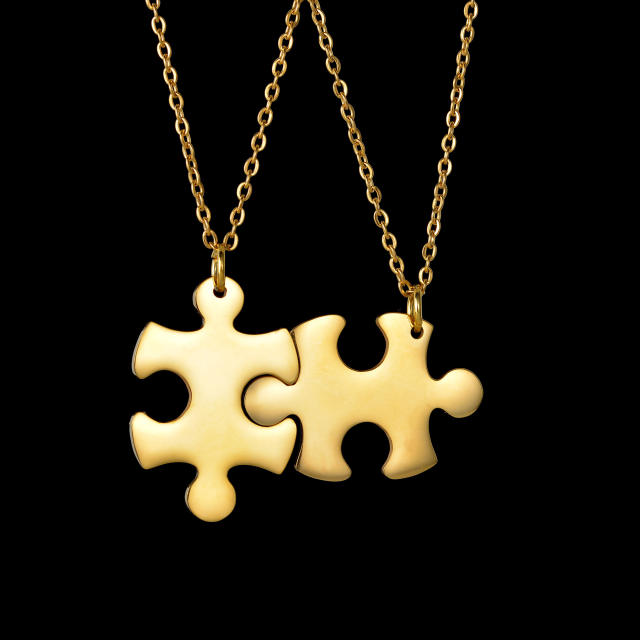Hot sale Puzzle design stainless steel couples best friends engrave letter necklace