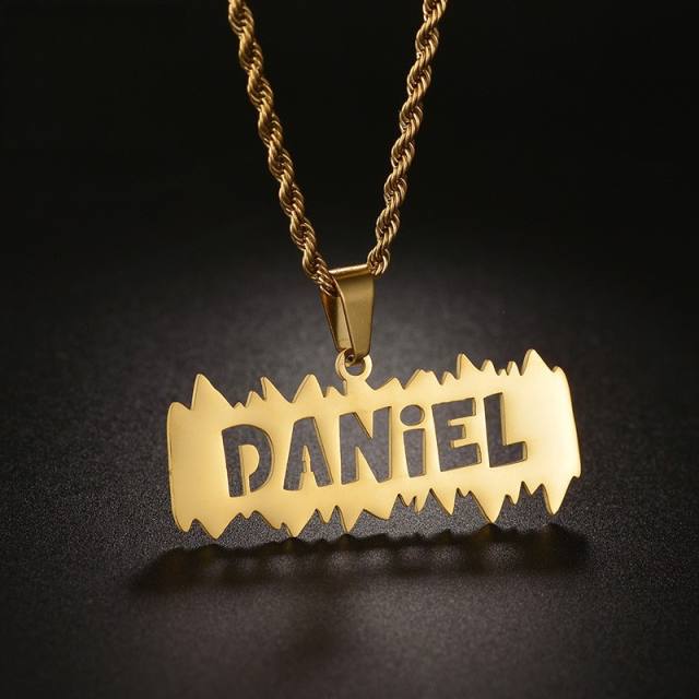 HIPHOP hollow out custom name card pendant stainless steel necklace for men