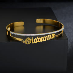 Delicate hollow out custom name diamond cuff bangles