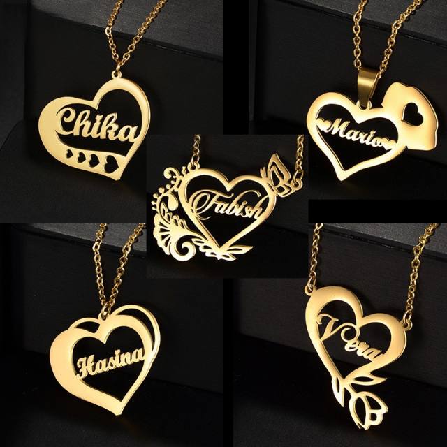 Personality heart design custom name stainless steel necklace