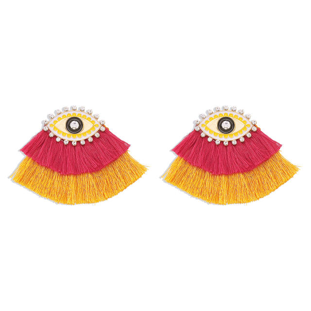 Boho color matching rope tassel evil eye women earrings