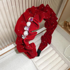 Winter black red velvet scrunchies headband