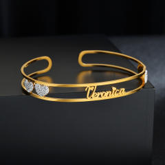 Delicate hollow out custom name diamond cuff bangles