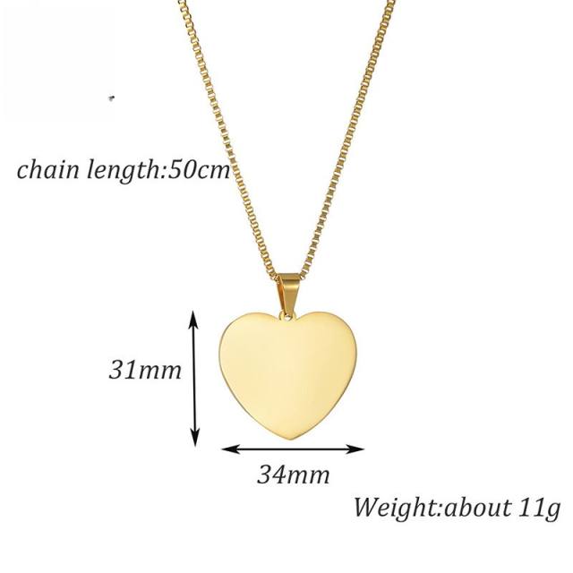 Hot sale heart pendant engrave letter picture stainless steel necklace couples