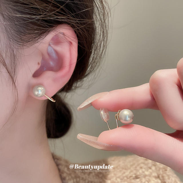 Concise pearl bead clip on earrings ear cuff