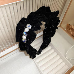 Winter black red velvet scrunchies headband