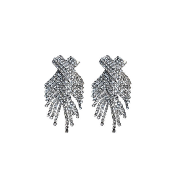 925 needle luxury pave setting diamond tassel earrings