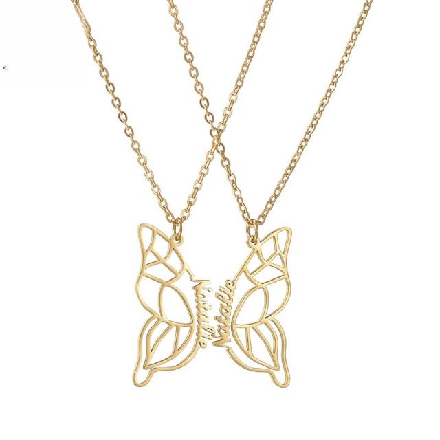 Hot sale hollow out butterfly custom name best friends couples necklace