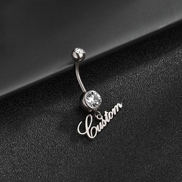 DIY custom name birthstone pendant stainless steel Belly Ring Piercing jewelry