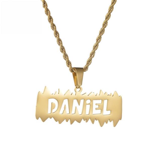 HIPHOP hollow out custom name card pendant stainless steel necklace for men
