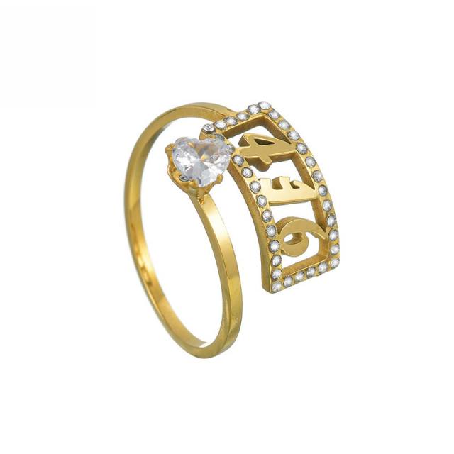 Hot sale diamond custom name number stainless steel rings