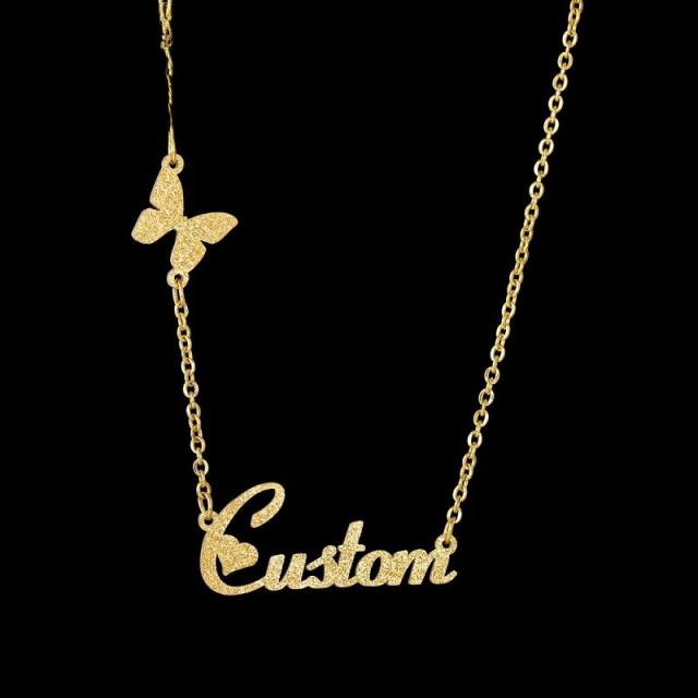 Concise frosted pattern custom name stainless steel necklace earrings bangles bracelet