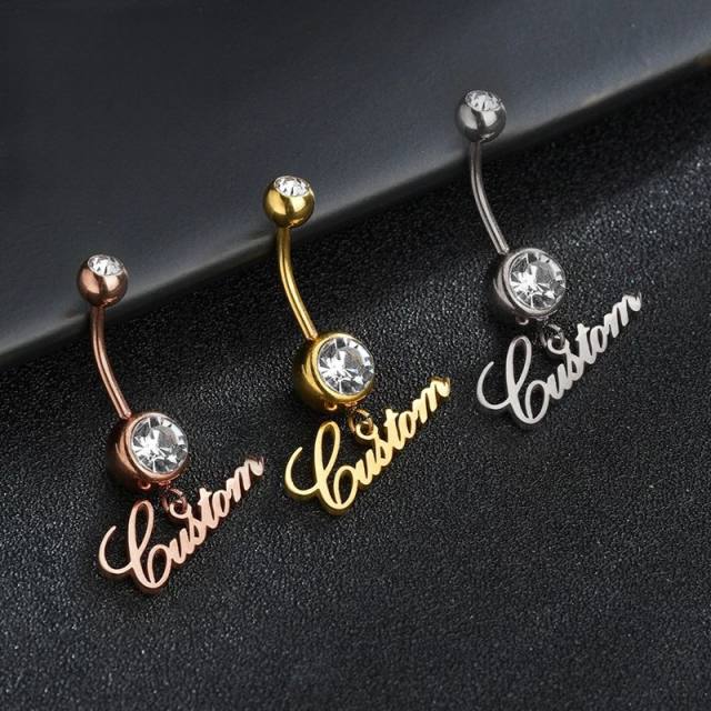 DIY custom name birthstone pendant stainless steel Belly Ring Piercing jewelry