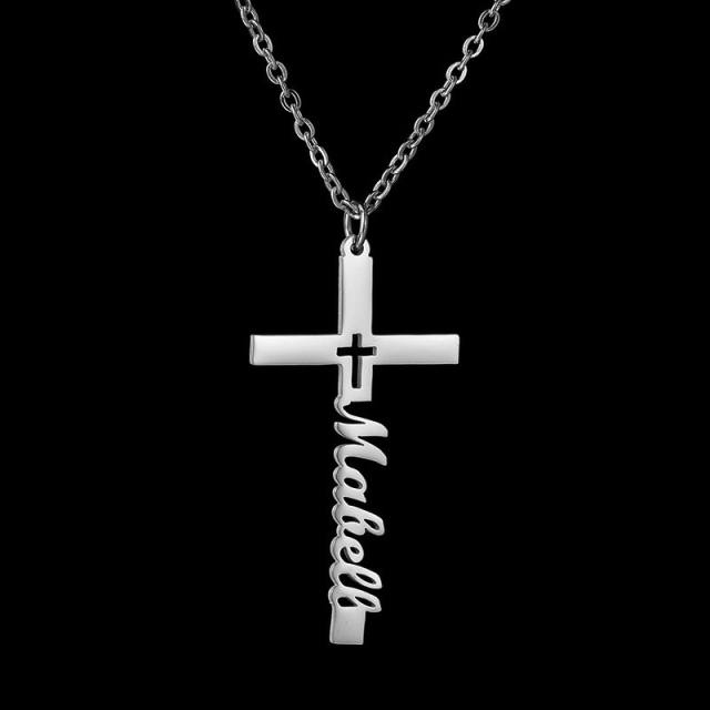 DIY Cross pendant custom name stainless steel necklace