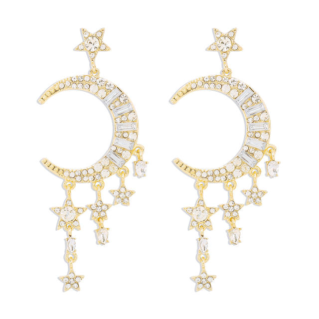 Deliate diamond moon star women dangle earrings