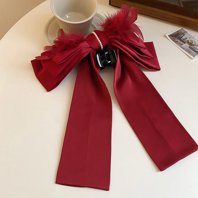 Sweet new year red color velvet bow hair clips collection