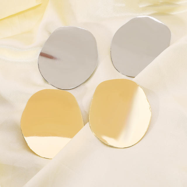 Chunky geometric shape mirror design alloy women earrings