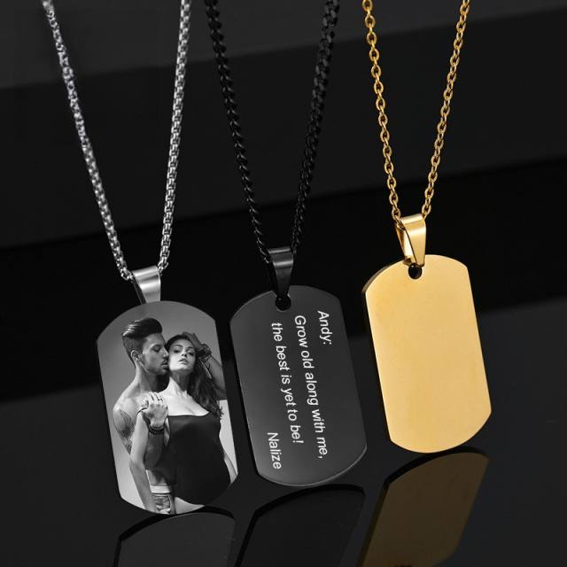 Hot sale engrave letter picture dog tag pendant stainless steel necklace