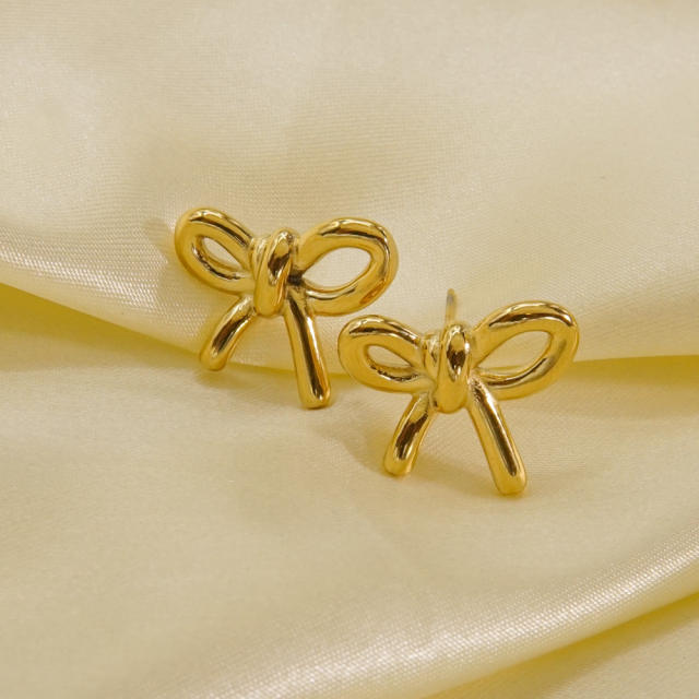 Hot sale sweet hollow out bow stainless steel studs earrings