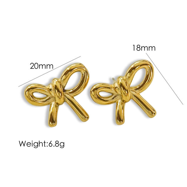 Hot sale sweet hollow out bow stainless steel studs earrings