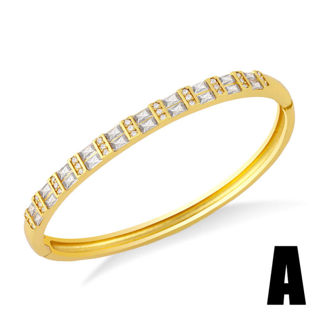 Punk trend diamond cuban link chain snake gold plated copper bangle bracelet