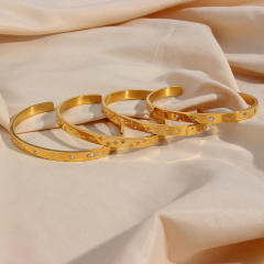 Concise cubic zircon star stainless steel cuff bangle bracelet