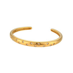 Concise cubic zircon star stainless steel cuff bangle bracelet