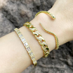Punk trend diamond cuban link chain snake gold plated copper bangle bracelet