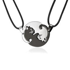 Hot sale matching heart cute cat stainless steel couples necklace