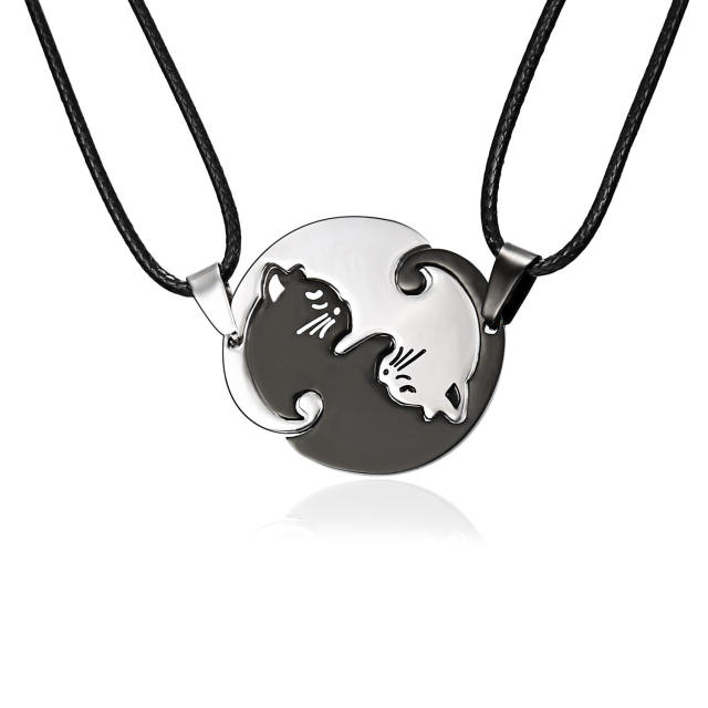 Hot sale matching heart cute cat stainless steel couples necklace