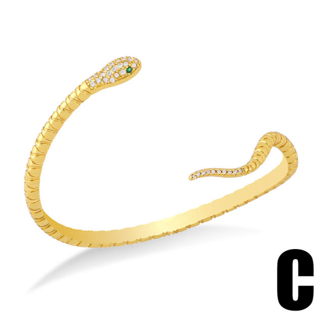 Punk trend diamond cuban link chain snake gold plated copper bangle bracelet