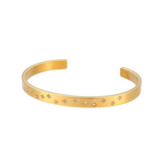 Concise cubic zircon star stainless steel cuff bangle bracelet